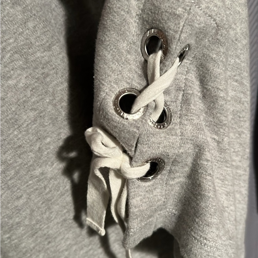 Nautica Gray Ribbed Polo Sweatshirt with Tie Front - Picture 4 of 6